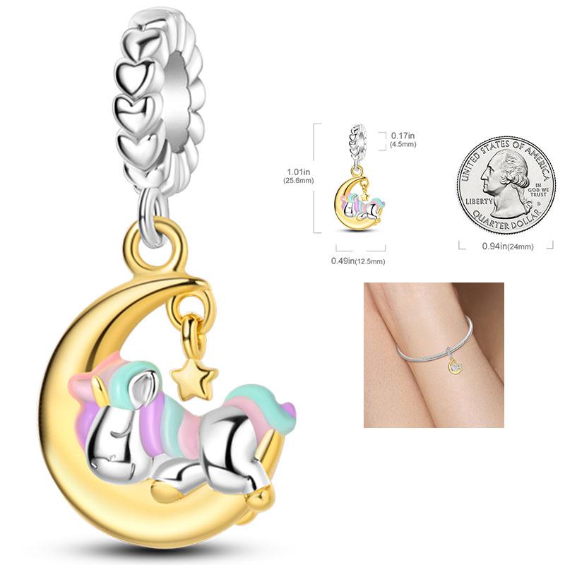 Copper Charms Penguin Unicorn Carousel Pendants Fit Original Pan Bracelet Beads Diy For Jewelry Making
