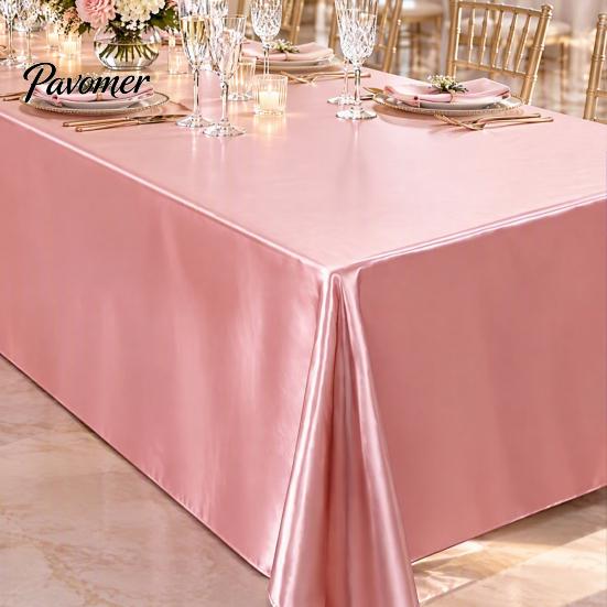 Protective Table Linen for Buffet Solid Color Satin Tablecloth, 102 x 57 Inch Rectangular Silky Cover, High Density Tablecloth Celebration Smooth
