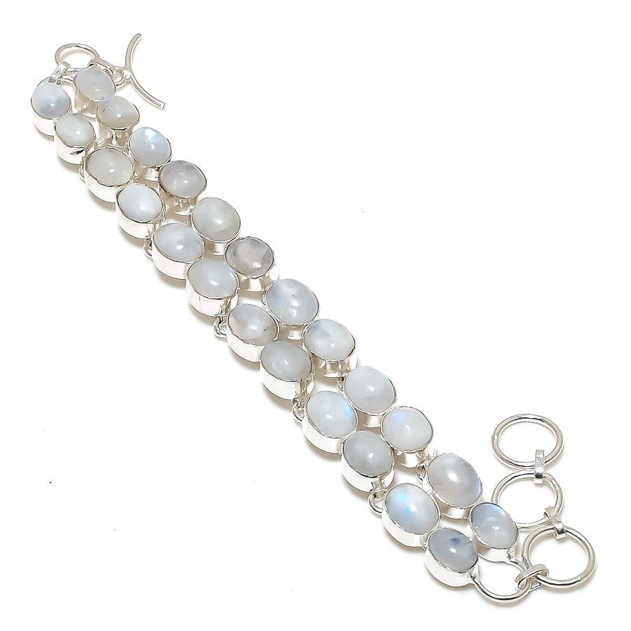 

Rainbow Moonstone Ethnic 925 Sterling Silver Bracelet7-8 c7s42
