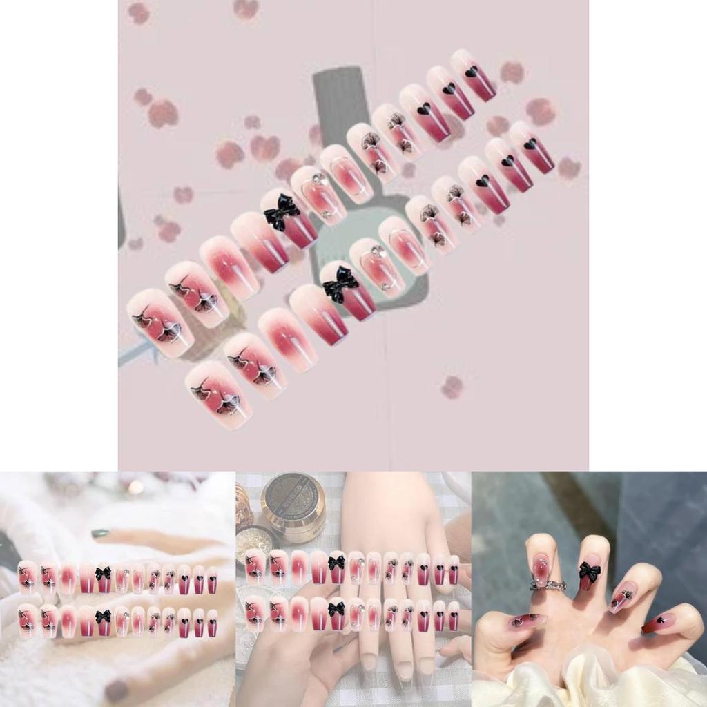 Butterfly Bow Nail Sticker Wearable Nail Blush Fake Nail Finished Nail Sticker A21 Gel Jelly Double-sided Style