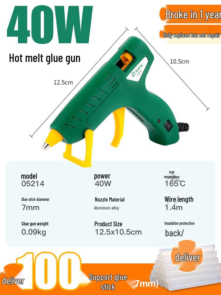 SATA Industrial High-Power Electric Glue Gun, 60-100W for DIY, Compatible with 7-11mm Glue Sticks