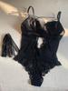 Women Sexy French Style Romper Tight-Fitting Bodysuit Transparent Bowknot One Piece Lace Lingerie