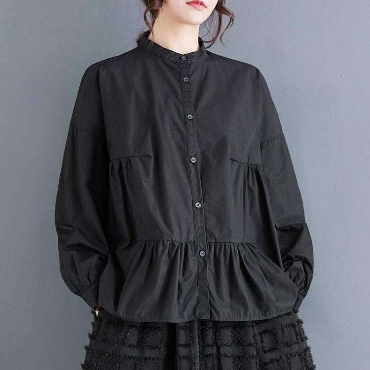 Plus Size Women Blouse Oversized Long Sleeve Casual Top Loose Button Shirt Solid Black Spring Summer Tops