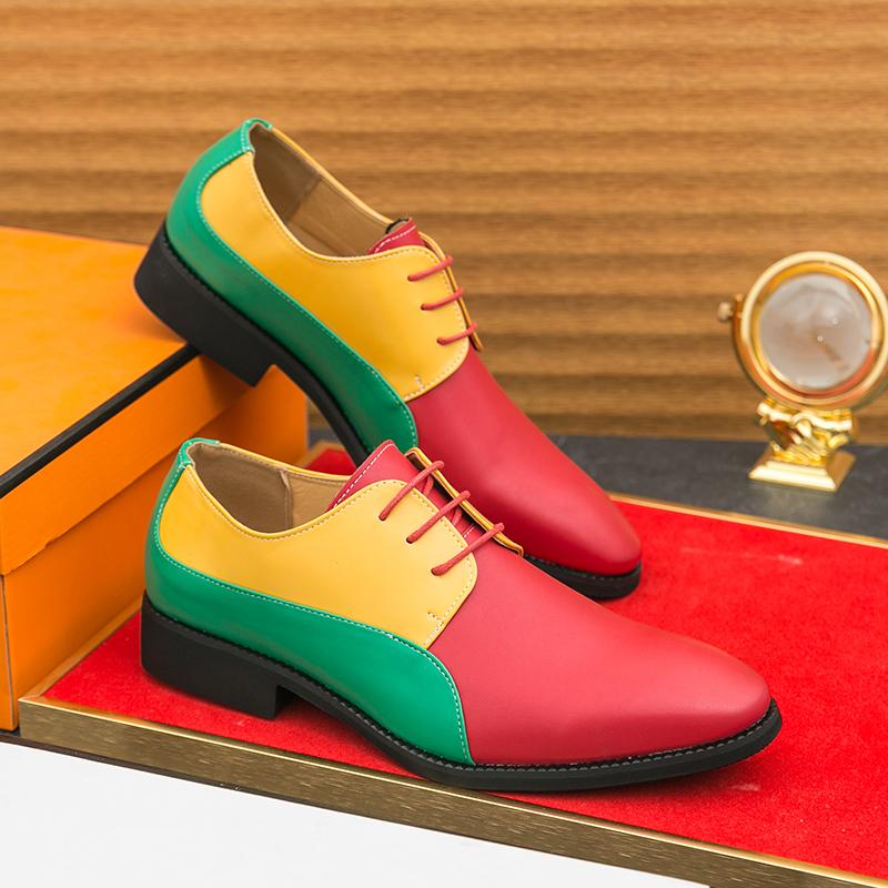 Three Color Combination Design Non Slip Artist Actor Flat Bottomed Pointed Tip Men Interesting Humorous Performance Oxford Shoes