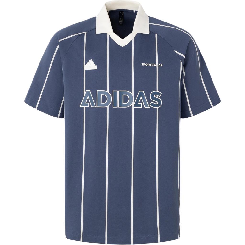 Adidas Striped Short Sleeve Polo Shirt Men Tops Ink-Blue Han-Jade-White JC5745