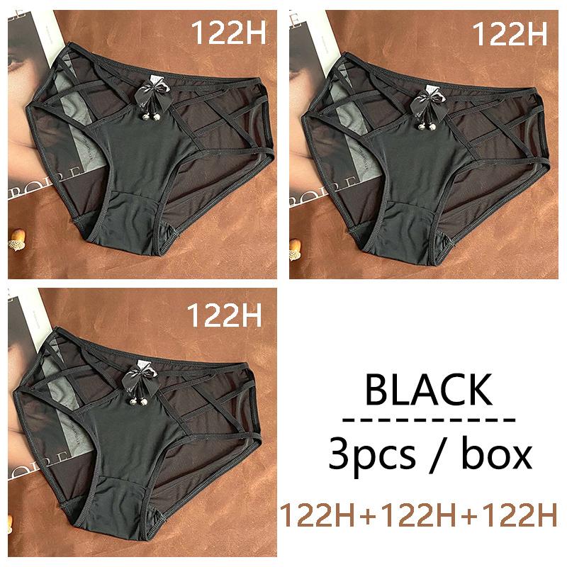 DKGEA 3 szt. Czarna seksowna bielizna damska majtki ze średnim stanem koronkowe figi przezroczyste kalesony