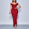 European and American style women's clothing new temperament fashionable one-word collar pleated split repair irregular design dress women