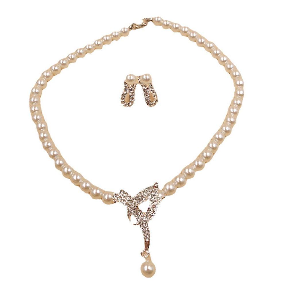 Versatile Alloy Pearl Bridal Necklace & Earrings Set for Women N6364