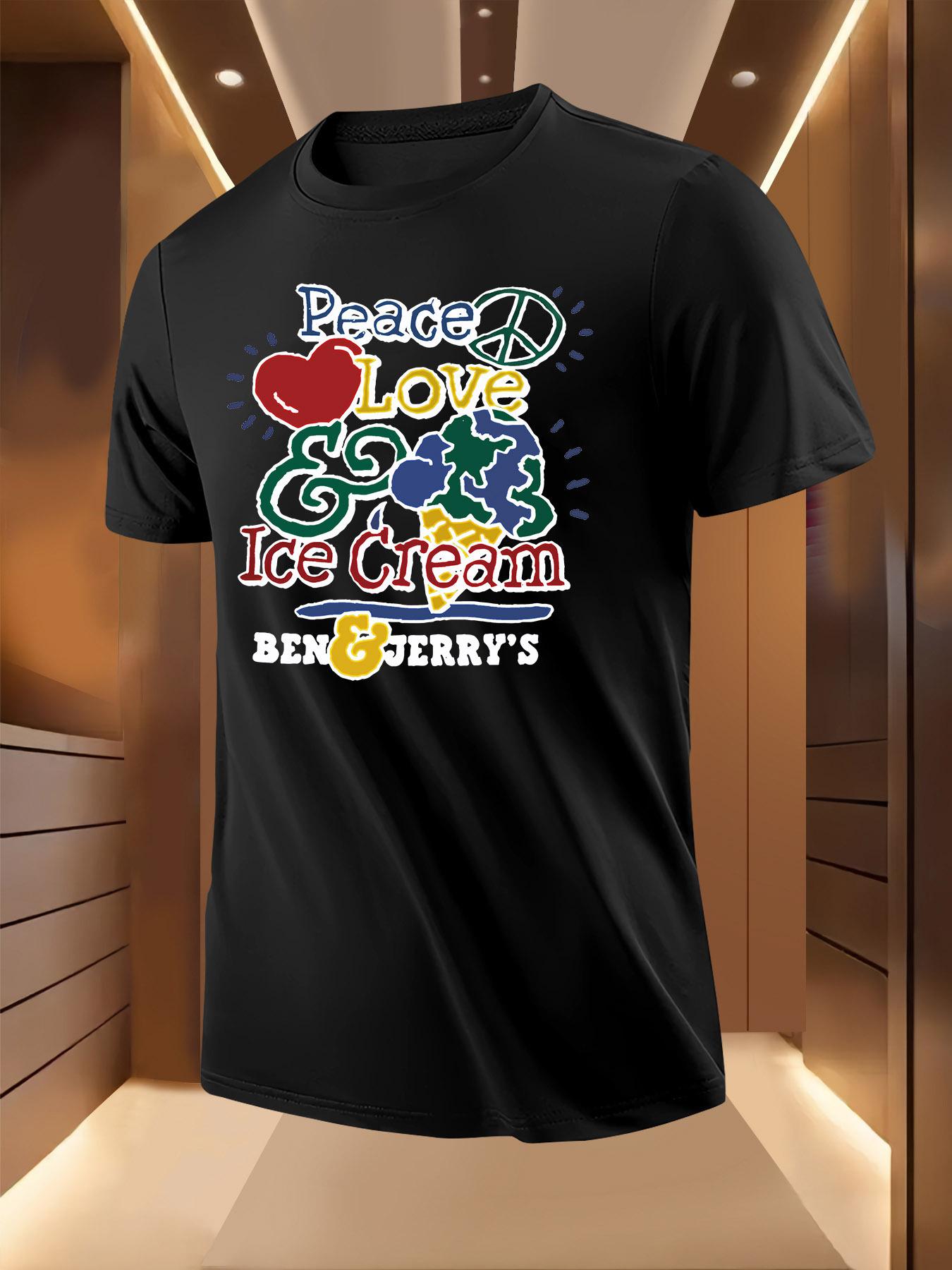 Short Sleeve Tshirt - Peace Love Ice Cream Graphic Print L