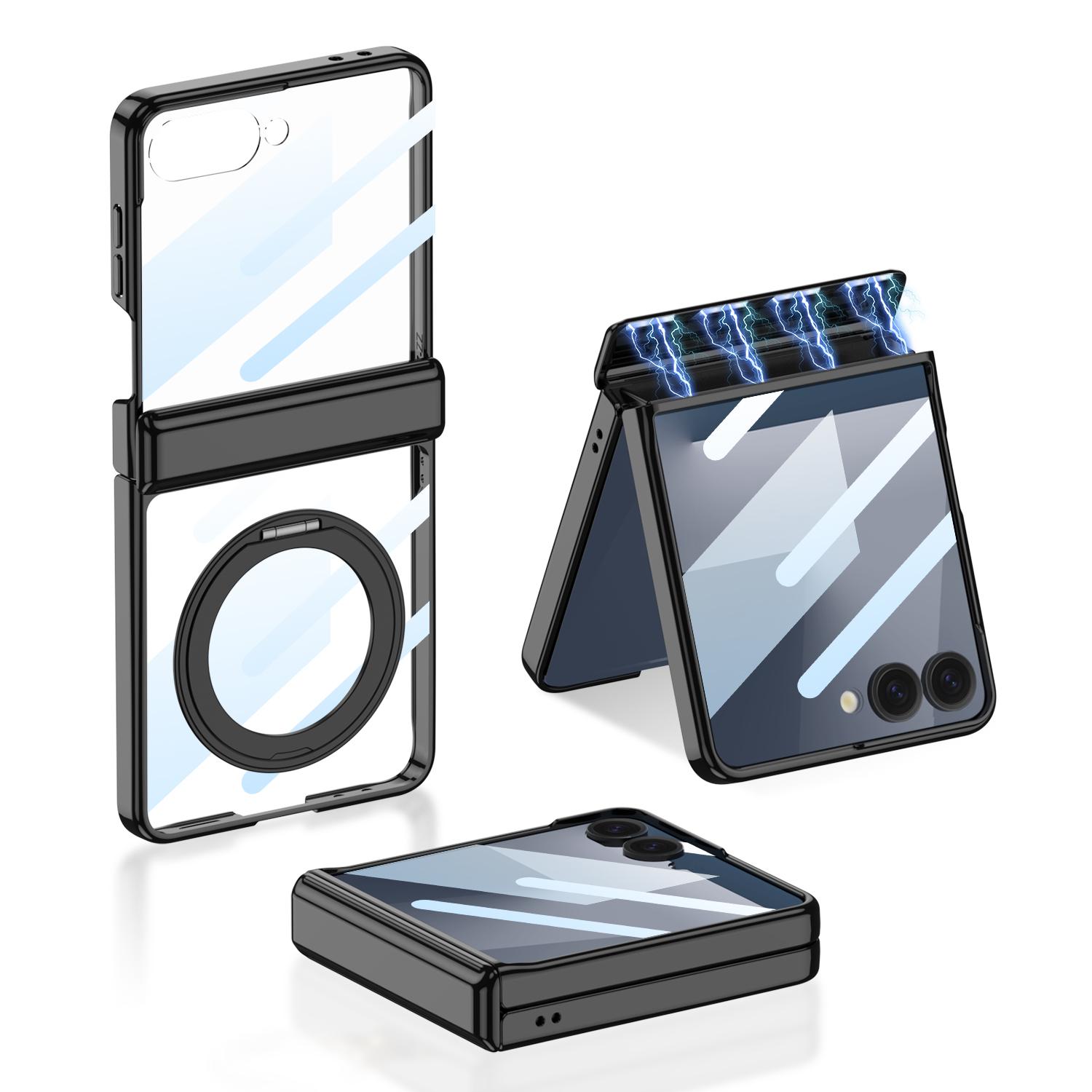 

Magnetic Hinge Ring Holder Case for Samsung Galaxy Z Flip 7 Luxury Plating Edge Screen Glass Hard Cover for Galaxy Z Flip7 Case Galaxy Z Flip7 чёрный