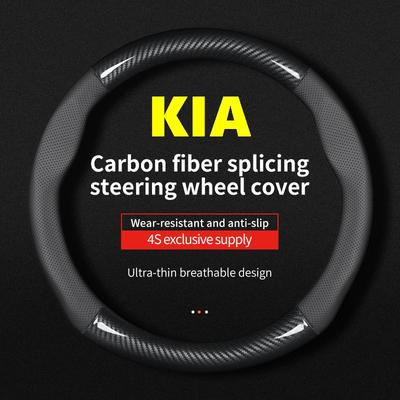 Para Cubierta de Volante de Coche Fibra de Carbono Cuero Ajuste Rio Sorento Sportage Forte K3 K2 K5 Stonic Fuerte Spectra Optima