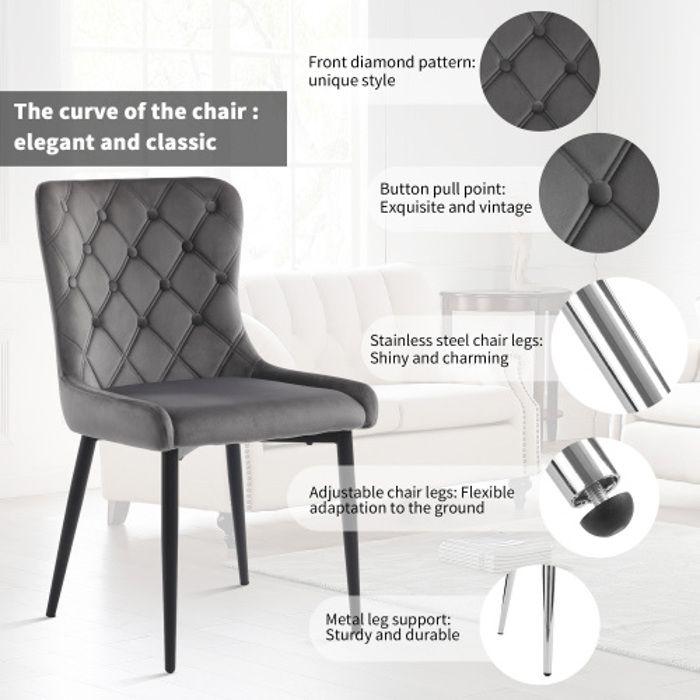 Chaise de salle à manger avec dossier (4 pièces), chaise de cuisine avec revêtement en velours, gris foncé