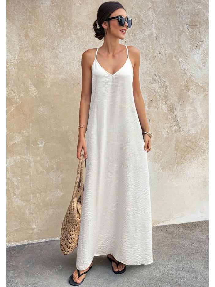 European Fashion V-neck Backless Sleeveless Spaghetti Strap Dress 2026