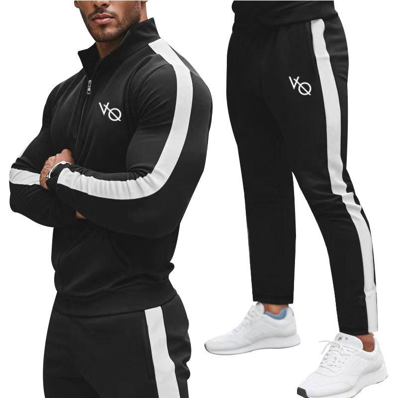 New Men's Sports Set: Spring/Autumn Outdoor Fitness Running Outfit - Zip-Up Jacket + Trousers