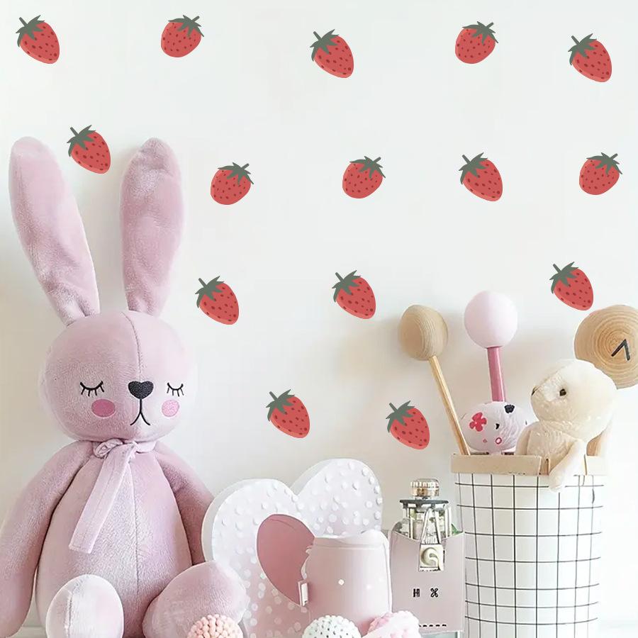 Cute Cartoon Strawberry Wall Sticker Self-Adhesive Decal Sweet Kawaii Style for Girls Room Bedroom Wall Decor
