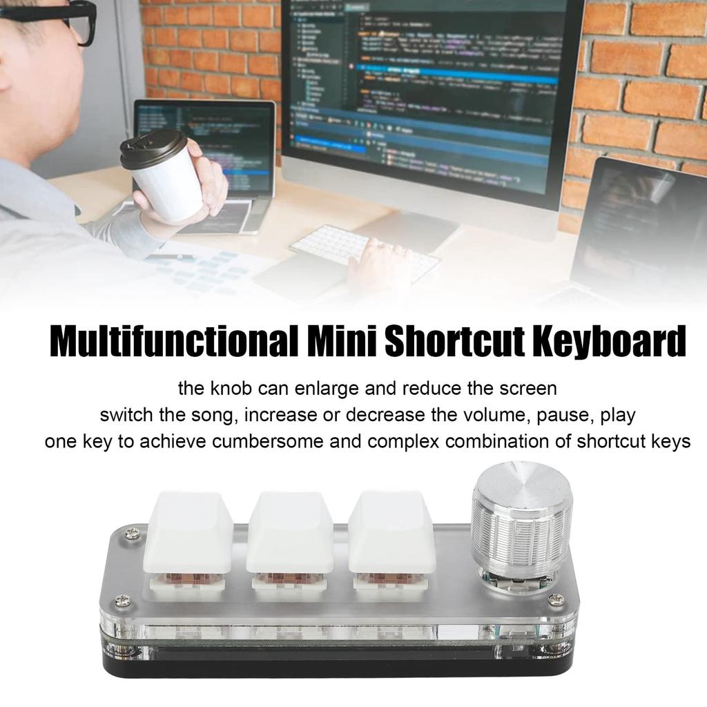 Mini 3-Key Keypad One-Handed Mechanical Gaming Keyboard, White DIY Programmable Mechanical Keyboard with Type-C to USB Interface and RGB Backlight