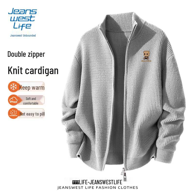 

JEANSWEST LIFE Men s Stand Collar Zipper Knit Cardigan Jacket 2XL