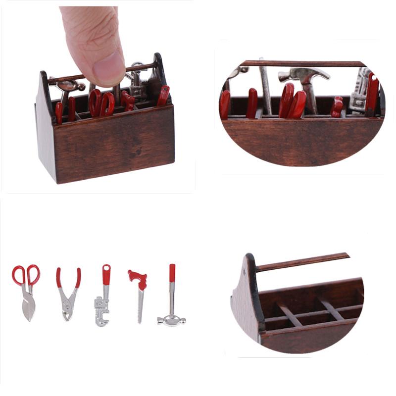 [JN] 1Set 1:12 Dollhouse Miniature Toolbox Handmade Doll House Accessories Tools Sets