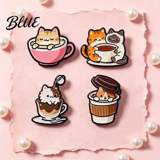 Coffee Cat Pin Cartoon Cup Brooch Kitten Enamle Lapel Pin Animal Zinc Alloy Brooch Theme Badge Clothing Accessories for Lovers