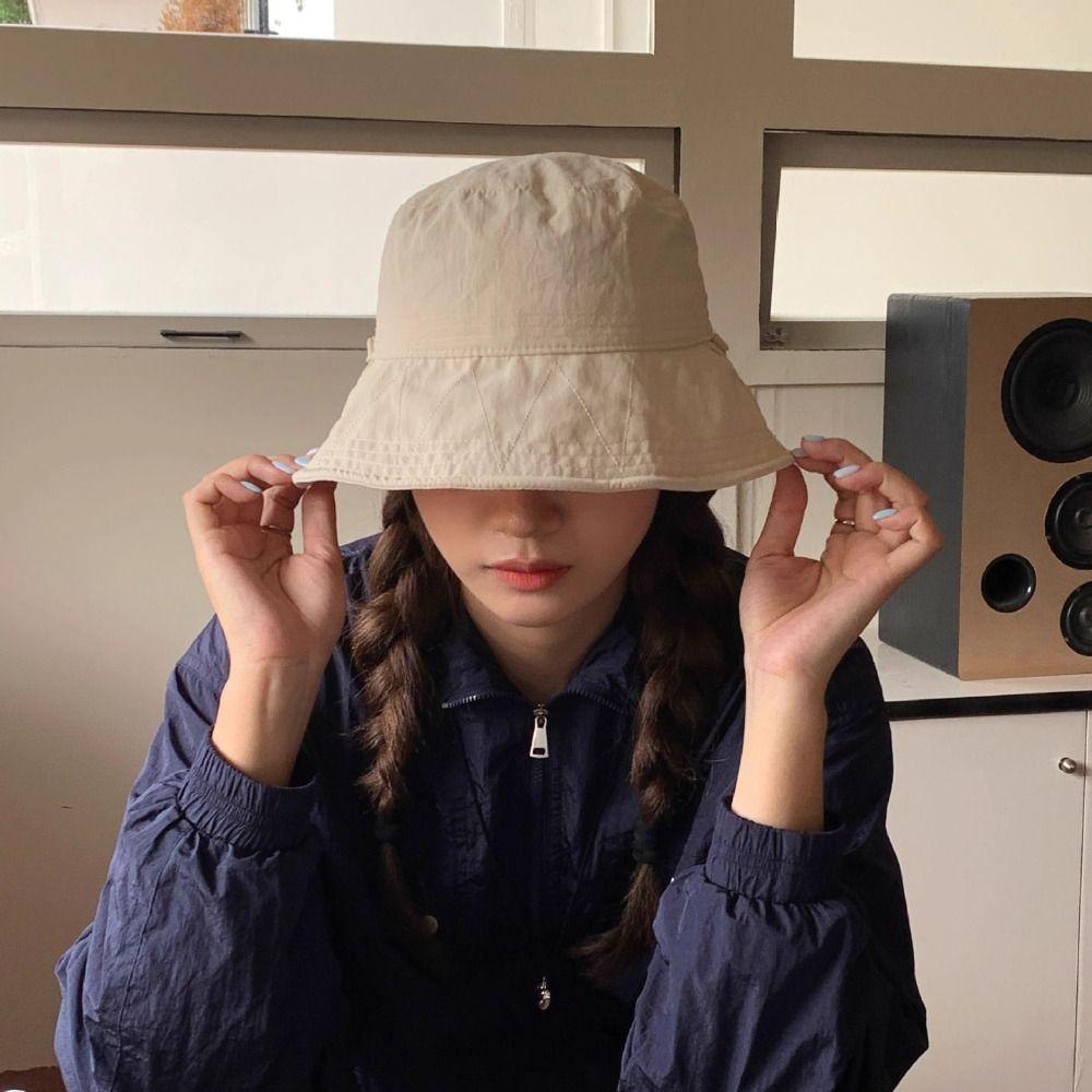 Wide Brim Bow Bucket Hat Solid Color Summer Sun Hat Simple Sunscreen Fisherman Hat  Camping