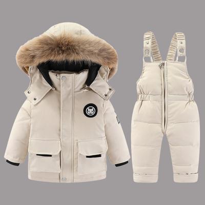 2 sztuk zestaw dziewczynka zimowa kurtka puchowa i kombinezon dla dzieci zagęścić ciepły futrzany kołnierz kurtka dla dziewczynek niemowlę Snowsuit 0-4 rok