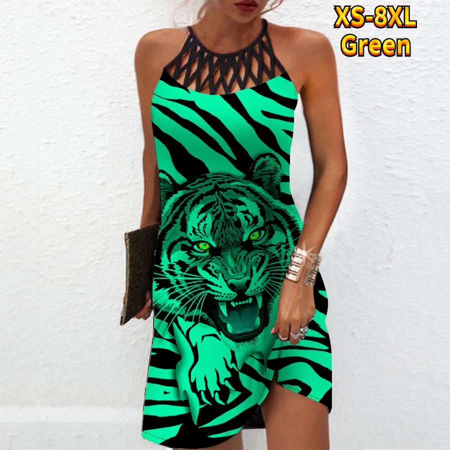 

Летнее модное сексуальное платье без рукавов, мягкое повседневное платье с 3D тигровым принтом, платье на бретельках без рукавов, летнее платье на подтяжках M зелёный
