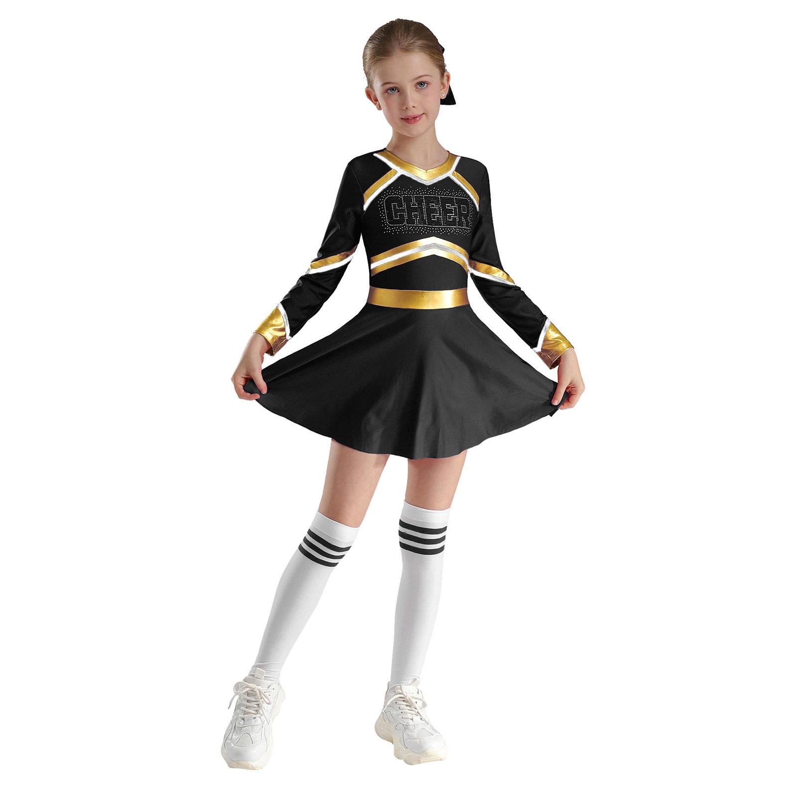 

Костюм Cheer Leader для дівчаток з довгим рукавом для танцювальної сукні Cheerleading Dress Up на Хелловін 5-6 Years чорний