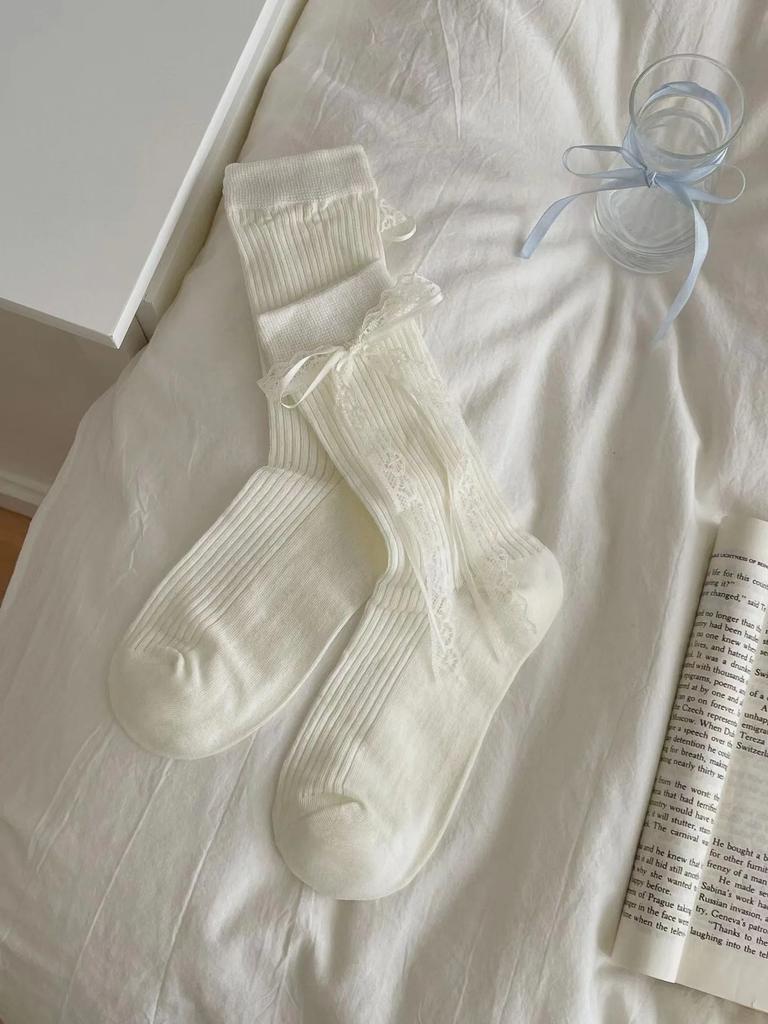 Dámské ponožky Krajka Mašlička Roztomilé Kawaii Sladké Jednoduché Módní Univerzální Středně vysoké ponožky Baletní styl JK Lolita Punčochy Dívka