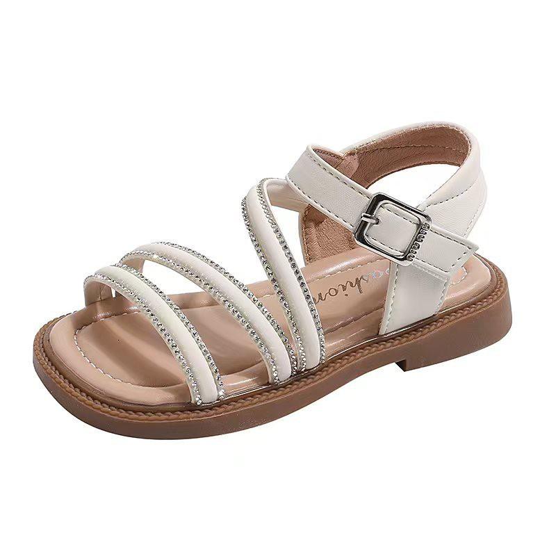 Girls Open Toe Sandals With Rhinestones Princess Style Shoes Toddler Kids