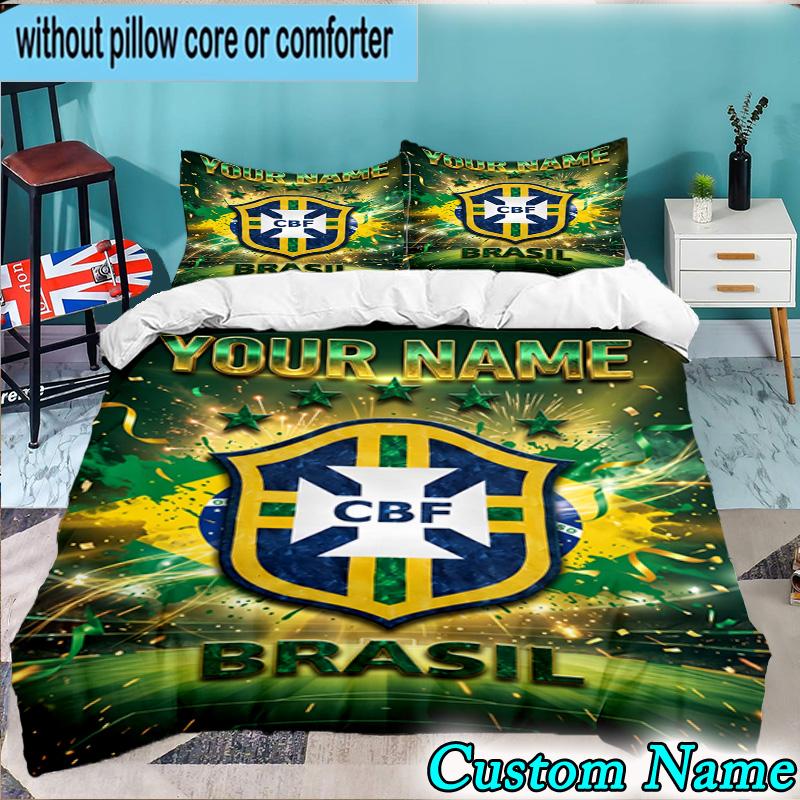 Custom Name Brazi Football Team 3PCS Bedding Set For Bedroom Dormitory,Including 1pc Duvet Cover And 2pcs Pillowcases Large size Fan gift