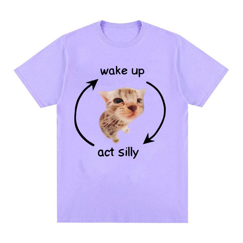

Футболка с рисунком Wake Up Act Silly Meme, забавная футболка с короткими рукавами и принтом кота для мужчин и женщин, повседневные футболки большого размера из 100% хлопка