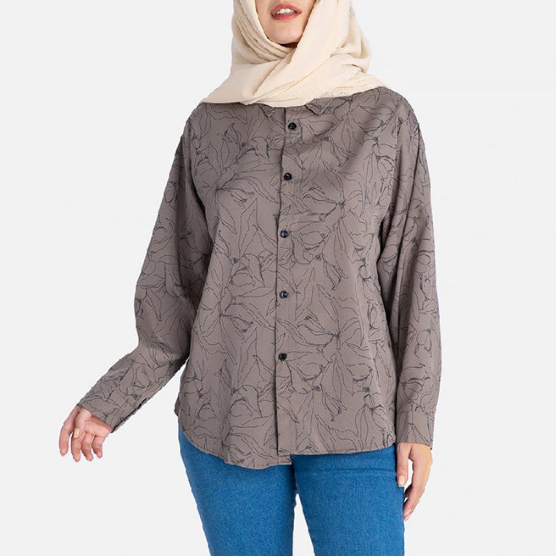 

Модная женская рубашка с длинным рукавом и цветочным принтом: Легкий, Зрелый и Удобный для поездок Medium серый