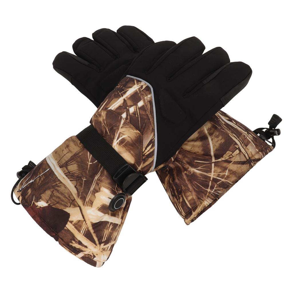 1 Pair Autumn Winter Rechargeable Battery Electric Heated Gloves Touch Screen Heated Gloves for Outdoor Fishing Mountaineering Skiing Old Reed Camo