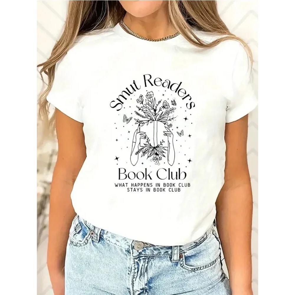 Book  Letter Print Tshirts Women Summer Tshirt Lady Oversize Clothes for Students Loose Short Sleeve Graphic TShirt Y2k Top