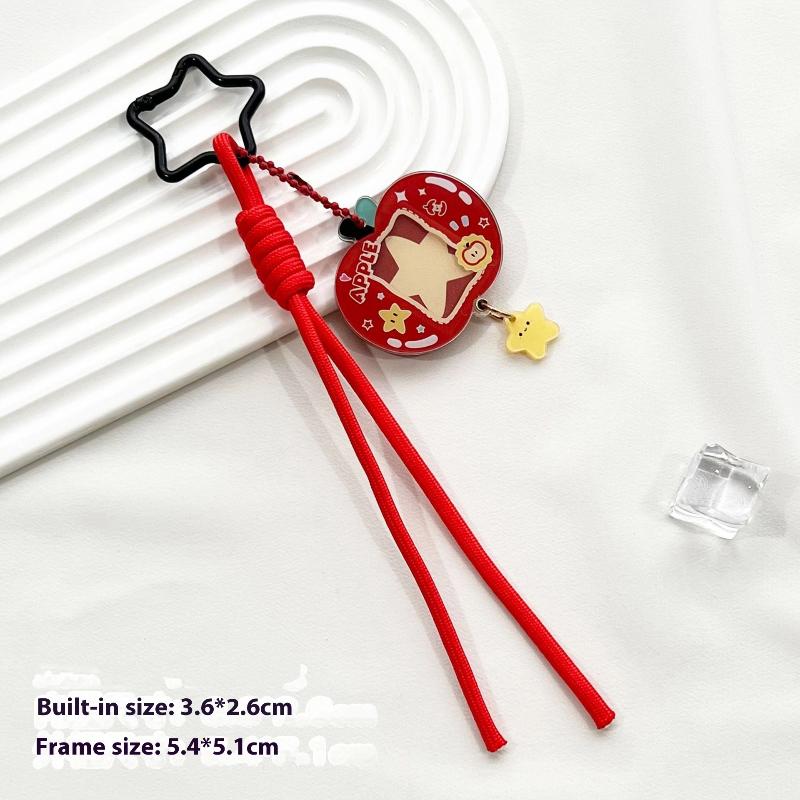 1In Photo Card Holder Cartoon Apple Shaped Photo Album Keychain For Bags Acrylic Charm Kpop Idol Photocard Protector Cover