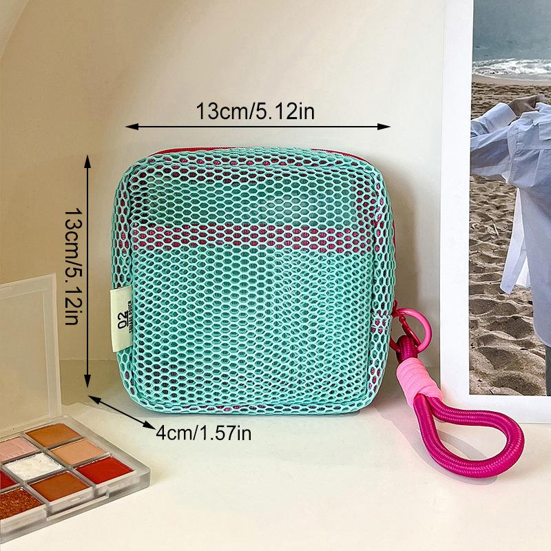 Square Mesh Cosmetic Bag, Portable Square Cosmetic Storage Bag With Zipper, Multi-Purpose Sundries Storage Bag