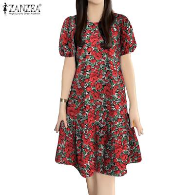 Women Casual Round Neck Short Sleeve Summer Floral Dress