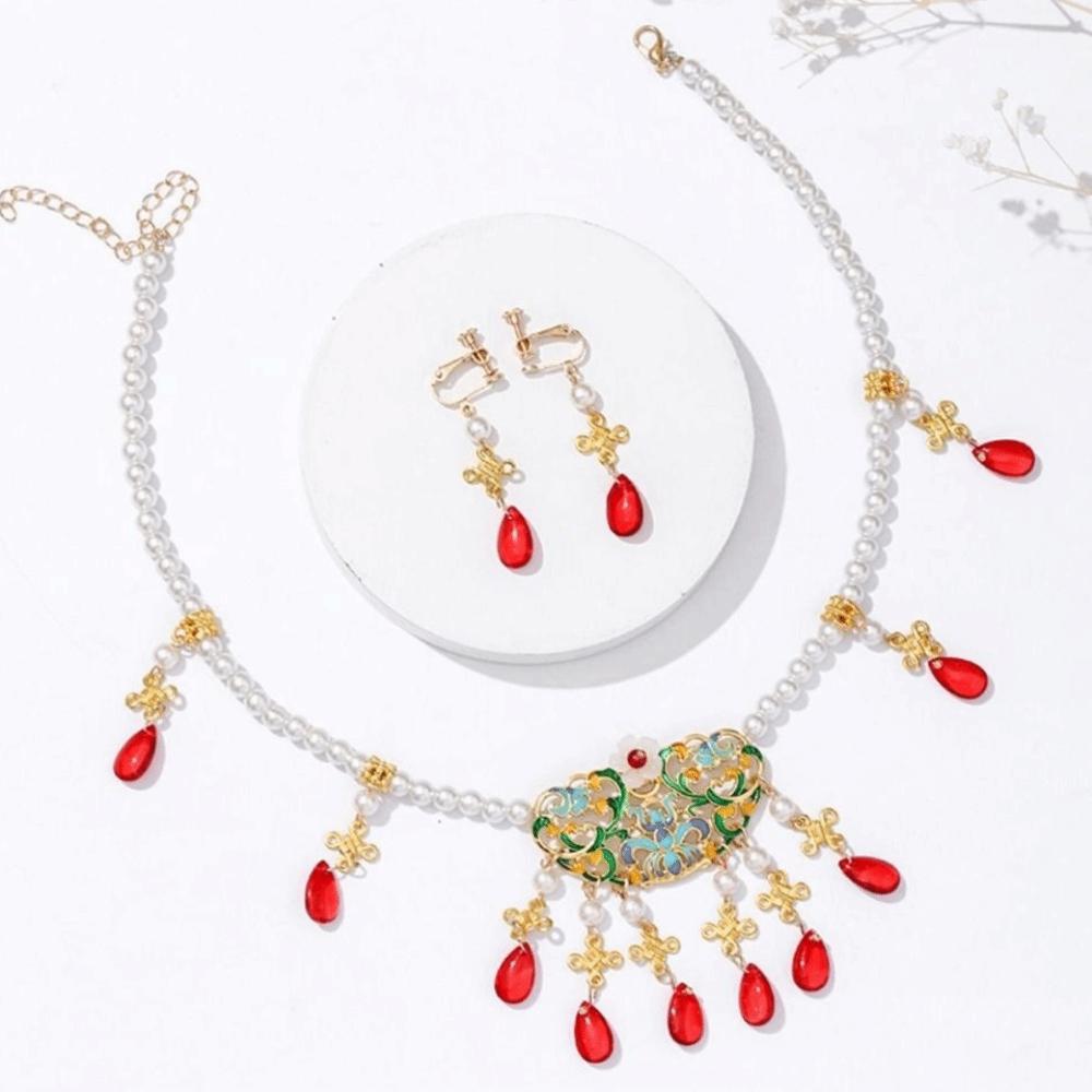 Ethnic Style Pearl Jewelry Set Vintage Tassel Eyebrow Pendant Women Jewelry Suit Wedding