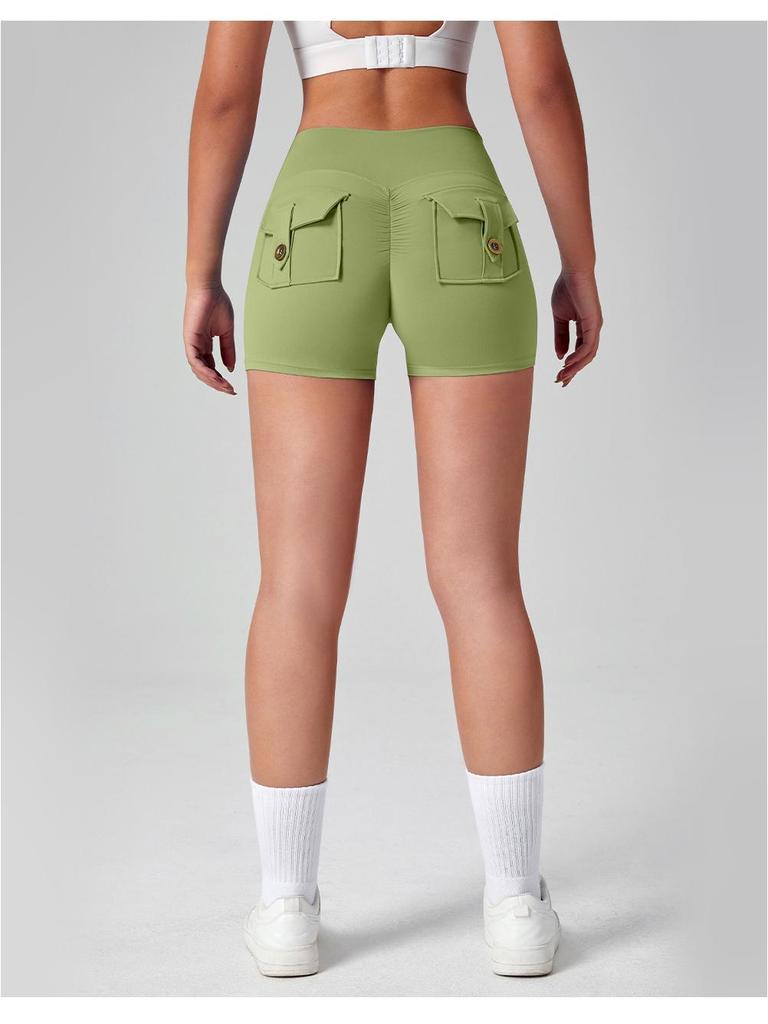Women's Quick-Dry Peach Butt Yoga Shorts with Cargo Pockets