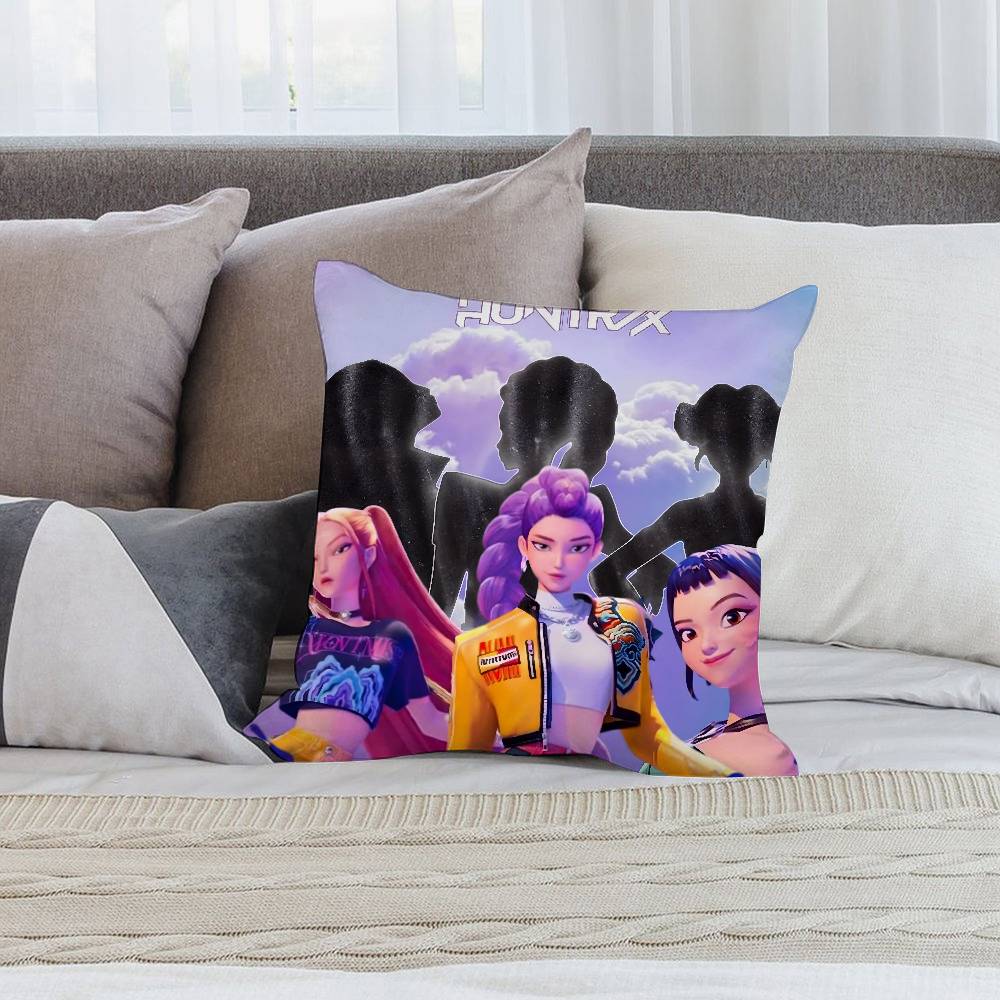 K-Kpop D-Demon H-Hunters Pillow Case Short Plush Print Square Throw Pillow Covers Sofa Home Cushion Decor