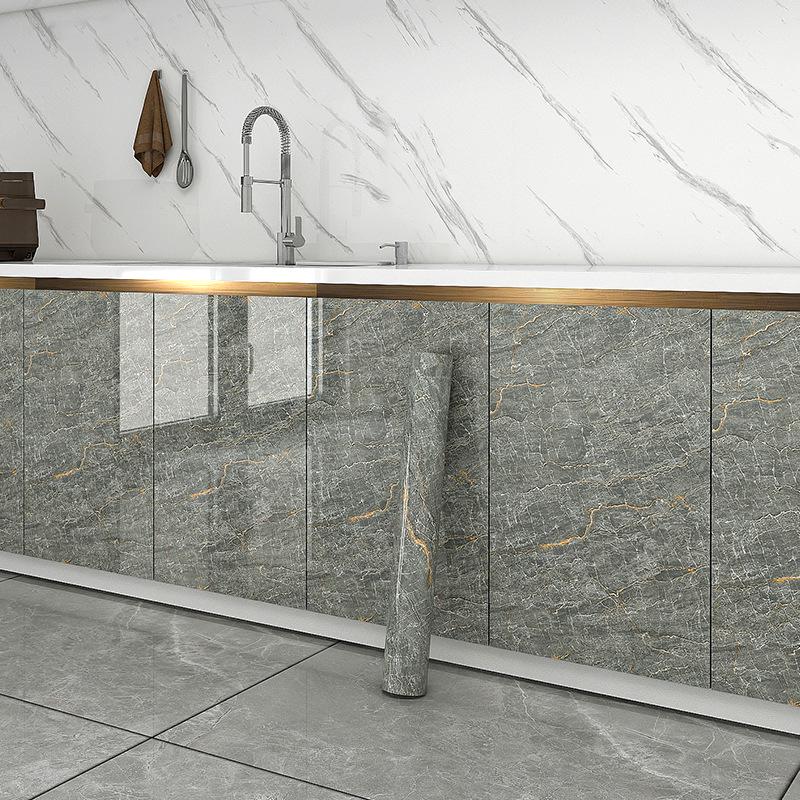 High Gloss White Self-Adhesive Cabinet Stickers - Heat Resistant, Oil-Proof for Kitchen & Dining Surface Renovation.