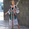 EDOLYNSA Bohemian Kimono Cardigan Plus Size Bikini Cover Up For Women Open Front Light Weight Summer Jacket Outfit With Self Tie Q1451