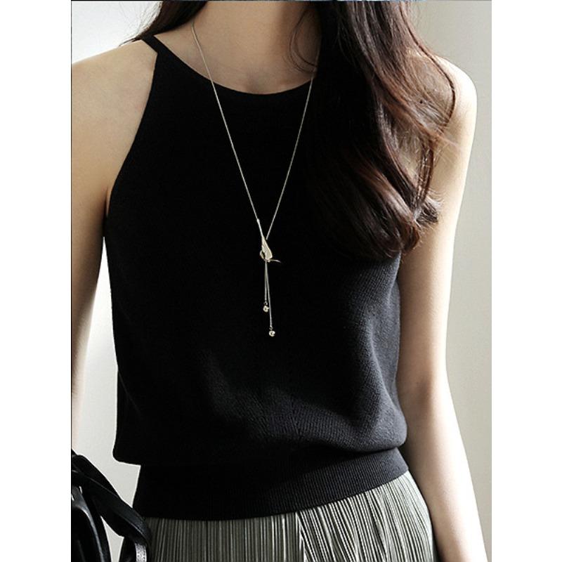 Summer New Sexy Spice Crew Neck Slim Slim All Knitted Simple Halter Vest Top Women's Wear