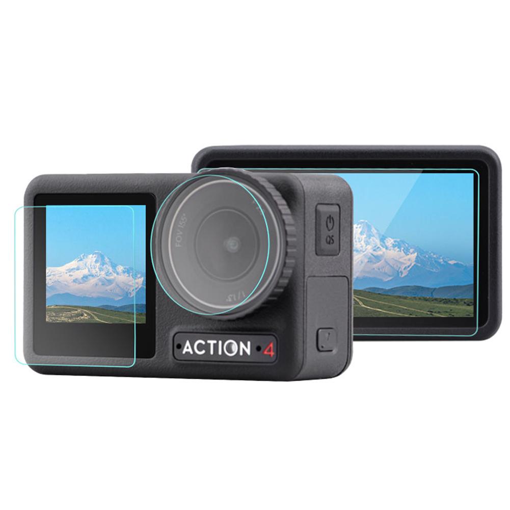 TPU Lens Protective Cover with PU Carrying Case Tempered Glass Screen Protector for DJI Osmo Action 3/4 Accessories