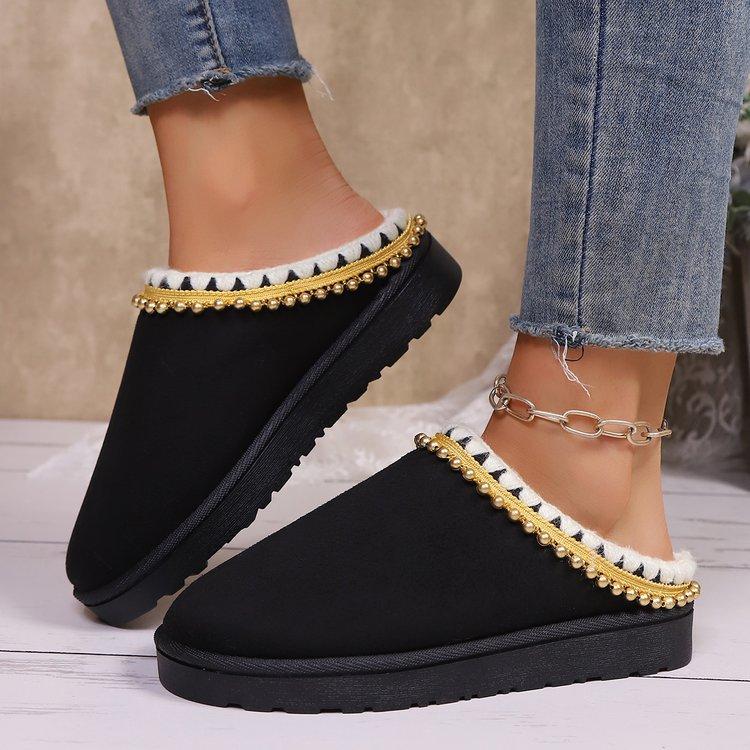 Women's Padded and Thickened Warm and Not Tired Feet a Stirrup Thick Bottom Heightened Comfortable Waterproof Non-slip Leisure Cotton Slippers