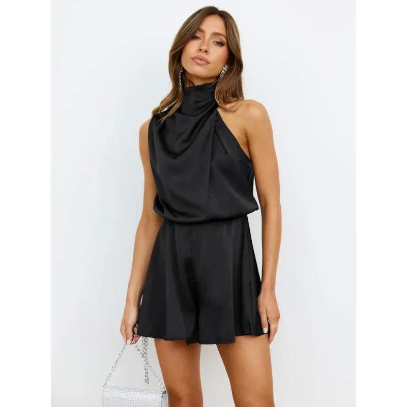 

Комбинезон без рукавов с широкими штанинами, нарядный, стройнящий, с высоким воротником, без рукавов, водолазка, комбинезон с широкими штанинами Black XL