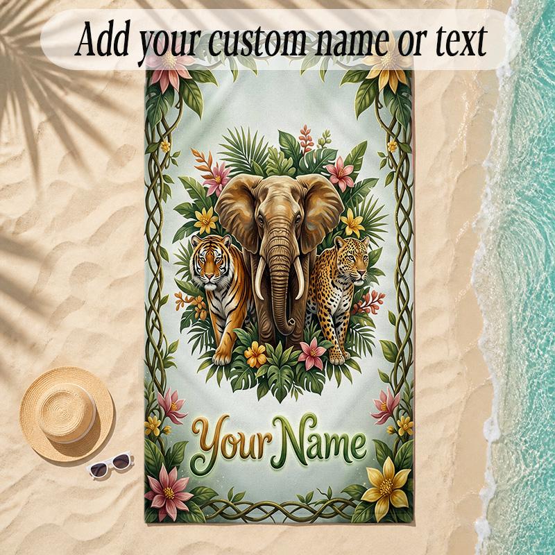 Animals Theme Soft Beach Towel Personalized Custom Name Text Towel Portable for Beach Pool Travel