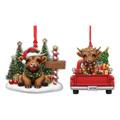 2025 Highland Cattle Christmas Pendant 2D Farm Animal Highland Cattle Christmas Ornament Suitable for Christmas Tree Decoratio