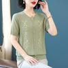 Stylish Embroidered T-shirt & Ice Silk Knit Cardigan for Middle-Aged Women - Summer Collection