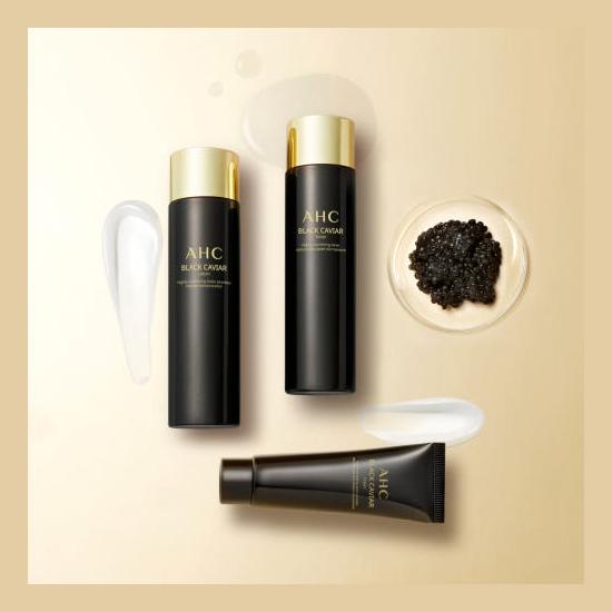AHC Kit spécial de soins de la peau au caviar noir (tonique + lotion + crème + ampoule + crème pour le contour des yeux)